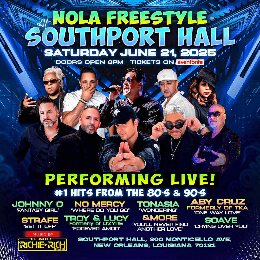 Cover art for TICKETS ON EVENTBRITE - NOT HERE!!! NOLA Freestyle Blast 2025: Johnny O, No Mercy, Soave, Aby Cruz event